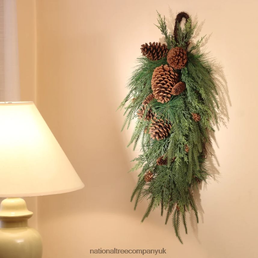 Greenery | National Tree Company Mixed Pine Christmas Teardrop with Cypress Tips Pinecones 32 in F2L4F488